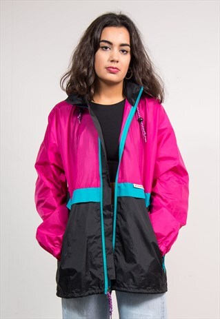 VINTAGE 90'S PINK COLOURBLOCK CAGOULE JACKET
