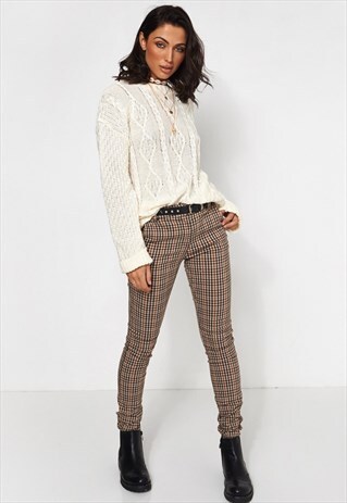 BEIGE CHECKED PRINT TROUSERS