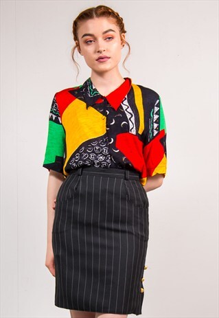 VINTAGE 90'S Y2K BLACK PINSTRIPE SMART PENCIL SKIRT