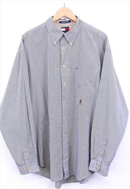 Vintage Tommy Hilfiger Shirt Blue Striped Long Sleeve Retro