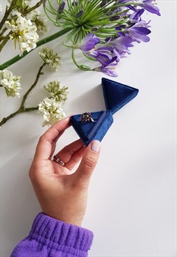 Triangle velvet ring box in rich blue