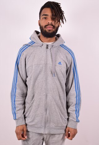 ADIDAS MENS VINTAGE HOODIE JACKET XL GREY 90S