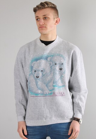 VINTAGE ALASKA USA PRINT SWEATSHIRT JUMPER LARGE