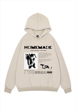 Korean hoodie grunge pullover retro cyberpunk jumper cream