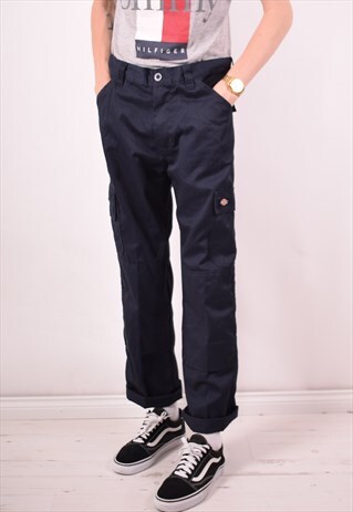 DICKIES MENS VINTAGE CARGO TROUSERS W34 L31 NAVY BLUE 90S