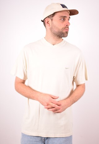 NIKE MENS VINTAGE T-SHIRT TOP LARGE BEIGE 90S