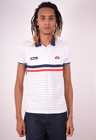 ELLESSE MENS VINTAGE POLO SHIRT SMALL WHITE 90S