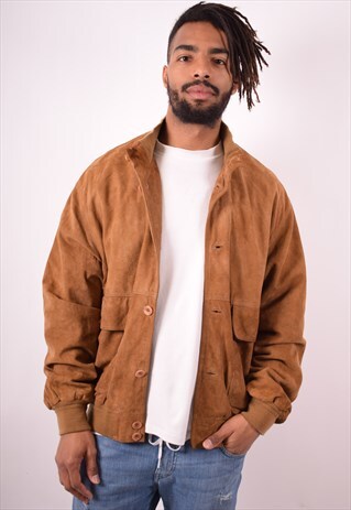 MENS VINTAGE SUEDE BOMBER JACKET LARGE BROWN 90S