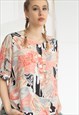 VINTAGE OVERSIZED HALF BUTTON UP SHIRT IN FLORAL PRINT M