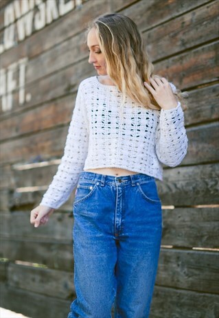 VINTAGE 70S CROCHET CROP TOP JUMPER