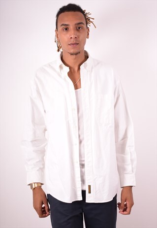 TIMBERLAND MENS VINTAGE SHIRT LARGE WHITE 90S