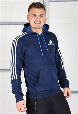 Vintage Adidas Hoodie in Navy Pullover Sports Jumper Small