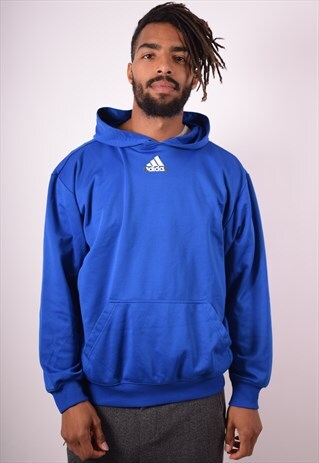 ADIDAS MENS VINTAGE HOODIE JUMPER LARGE BLUE 90S