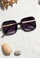 BLACK ROUNDED SQUARE SCREW DETAIL SUNGLASSES