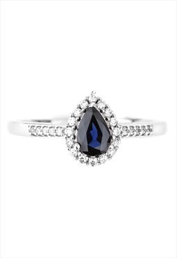 Pear blue sapphire and diamond ring 