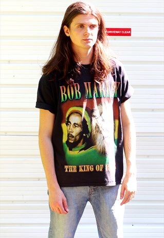 1990'S VINTAGE BLACK GRAPHIC BOB MARLEY T-SHIRT