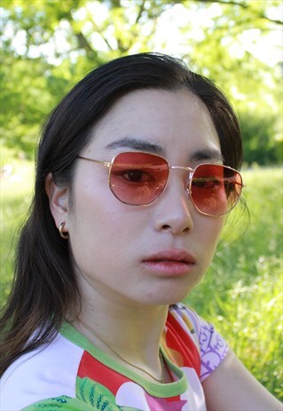 AKI RED LENS RETRO GOLD FRAME SUNGLASSES