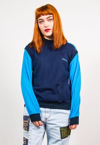VINTAGE 80'S ADIDAS NAVY BLUE SWEATSHIRT JUMPER