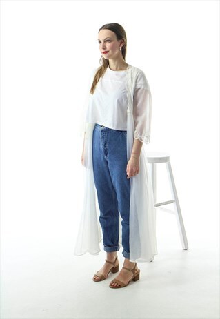OFF-WHITE SILKY NIGHTWEAR / LONG TRANSPARENT KIMONO NIGHTWEA