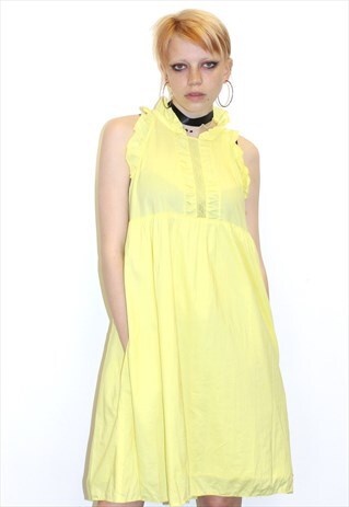 DKNY SUMMER PARTY YELLOW MESH RUFFLE TEA SHIFT DRESS