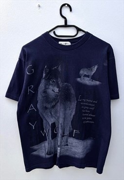 Vintage Wolf navy blue graphic T-shirt medium 