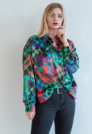 VINTAGE 80S COLOURFUL SATIN SHIRT