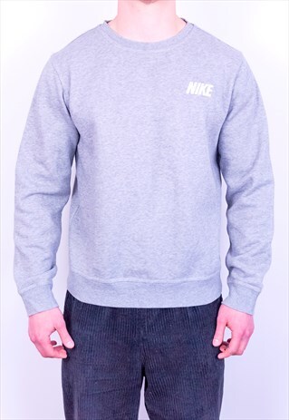 VINTAGE NIKE SWEATSHIRT SPELL OUT GREY MEDIUM