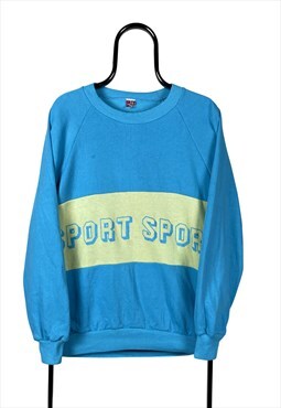 Vintage Sweatshirt Sport Blue Striped Spell Out Medium