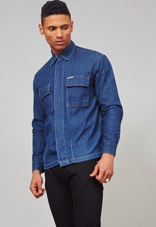 VINTAGE 90'S DARK BLUE DENIM CALVIN KLEIN SHIRT