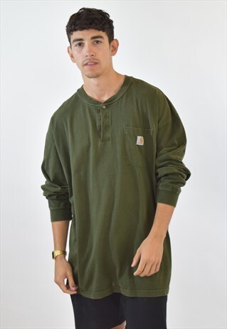 VINTAGE 90S GREEN CARHARTT LONG SLEEVE T SHIRT