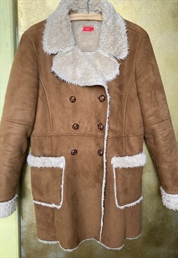 Penny Lane Tan Winter Coat White Fur Jacket Vintage Y2K