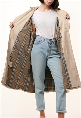 80S VINTAGE BURBERRY LINED LONG MAXI TRENCH COAT 1005