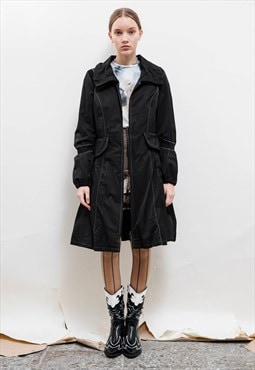 Vintage Y2k Cyber Goth Fleece Lined Women Jacket in Black S