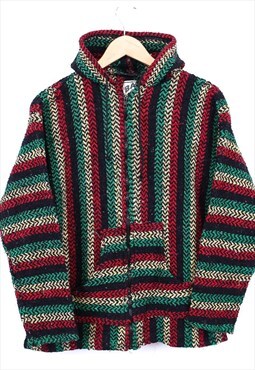 Vintage Knitted Hoodie Multicolour Zip Up Patterned Retro 