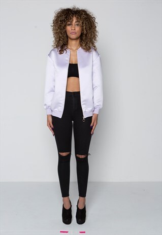 LUXE SATIN RELAXED PASTEL LILAC BOMBER JACKET