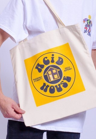 ACID HOUSE, RAVE, FESTIVAL, CANVAS TOTE BAG
