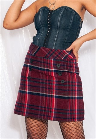 Vintage Skirt Y2K Preppy Plaid Wool Mini in Maroon