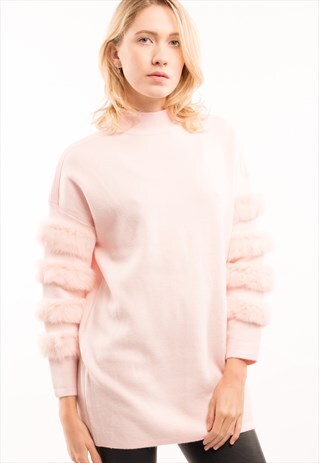 FAUX FUR EMBELLISHED SLEEVES JUMPER