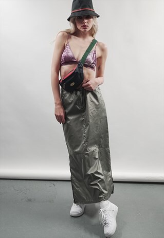 VINTAGE 90'S MONCLER KHAKI CARGO MAXI SKIRT