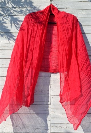 Vintage hot pink viscose crinkled big shawl,scarf