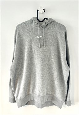 Nike centre logo grey embroidered hoodie pullover small 