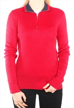 Ralph Lauren -  Red Embroidered Quarter Zip Jumper - Large