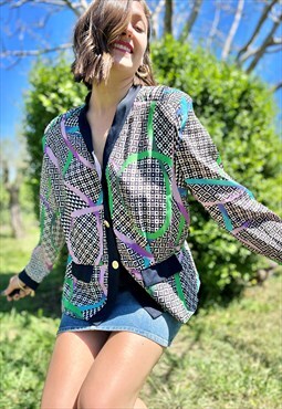 1980's vintage multicolor abstract print blouse