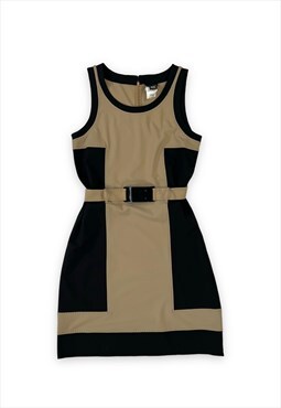 Fendi dress beige black block colour sleeveless belted mini