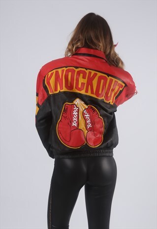 VINTAGE USA BOXING LEATHER BOMBER JACKET UK 14 (G2L)