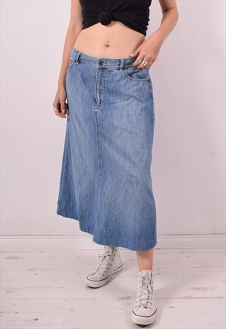 RALPH LAUREN WOMENS VINTAGE DENIM SKIRT W34 BLUE 90S