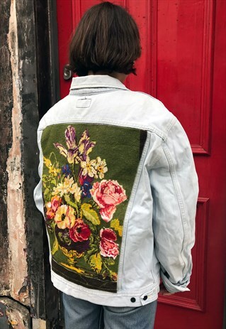 FRANKIE. DENIM JACKET REWORKED WITH VINTAGE TAPESTRY