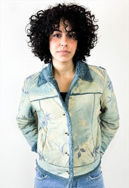 Vintage 90s floral dusty turquoise jacket 