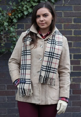 VINTAGE CASHMERE CHECKED SCARF BEIGE-AS156