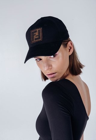 UP-CYCLED BLACK CAP WITH FENDI MONOGRAM WINDOW